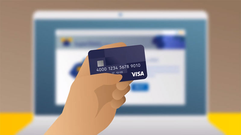 Graphic of a hand holding a verified credit card by Visa.